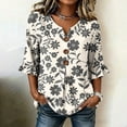 thumbnail image 1 of Favoffer Women's Linen Button Down Shirts Floral Graphic Short Sleeve V Neck Loose Fit Casual Summer Blouses for Office Work Weekend Outdoor, 1 of 6