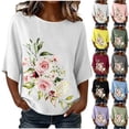 thumbnail image 1 of Favoffer Women's Printed Round Neck 3/4 Sleeve Blouses Loose Casual Tops Breathable Pullover Shirts for Spring Summer Daily Travel, 1 of 6