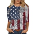 thumbnail image 1 of Favoffer Women Graphic Tees 3/4 Sleeve Round Neck Independence Day Print Loose Casual Tops Boho Blouses Holiday Festival Outdoor Leisure, 1 of 4