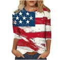 thumbnail image 1 of Favoffer Women Graphic Tees 3/4 Sleeve Round Neck Independence Day Print Loose Casual Tops Boho Blouses Holiday Festival Outdoor Leisure, 1 of 4