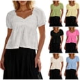 thumbnail image 1 of Favoffer Womens Blouse Top V Neck Puff Sleeve Ruched Loose Hem Solid Color Short Sleeve Lightweight Summer Casual Short Clothes, 1 of 6