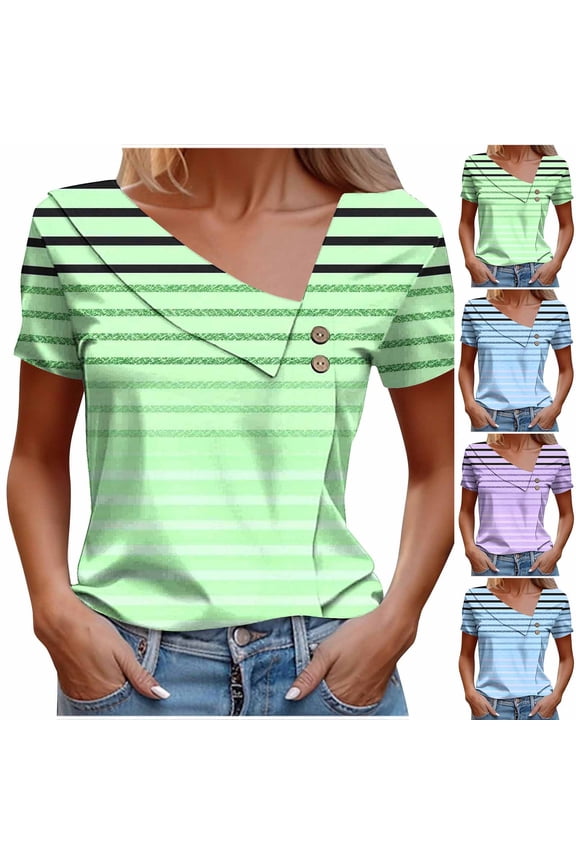 Women Short Sleeve Shirts Button Allover Print Loose Casual Tees Summer Tops Outdoor Shopping Daily Leisure