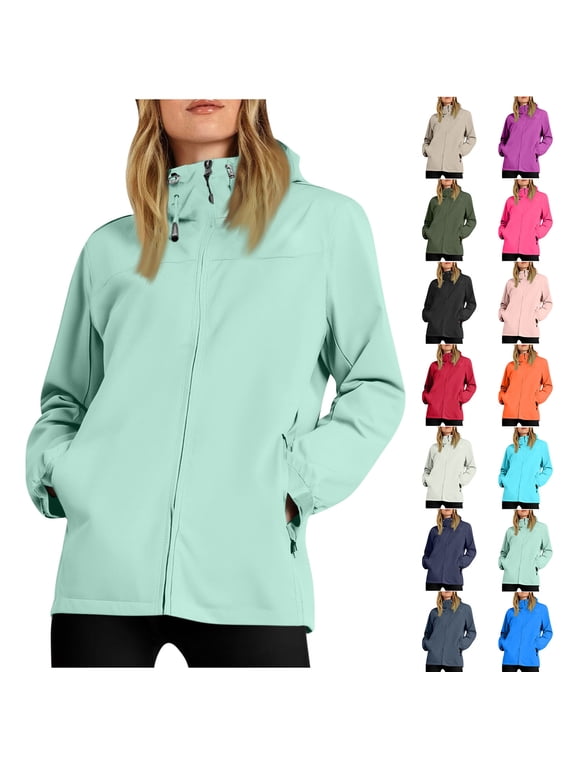Women's Softshell Jacket with Hood Lightweight Waterproof Insulated Windbreaker for Hiking Cycling Travel