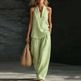 thumbnail image 1 of Favoffer Women's Striped 2 Piece Outfit Backless Top Linen Blend Wide Leg Pants Loose Casual Summer Matching Set for Beach Vacation Outdoor, 1 of 6