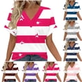 thumbnail image 1 of Favoffer Women Boho Tops Short Sleeve V Neck Stripe Print Dolman Sleeve Loose Casual Blouses Street Travel Gathering Relax, 1 of 6
