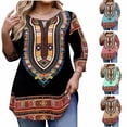 thumbnail image 1 of Favoffer Womens Plus Size Top V Neck Three Quarter Sleeve Printed Shirt Bohemian Pattern Loose Fit Vacation Lightweight Summer Travel, 1 of 7