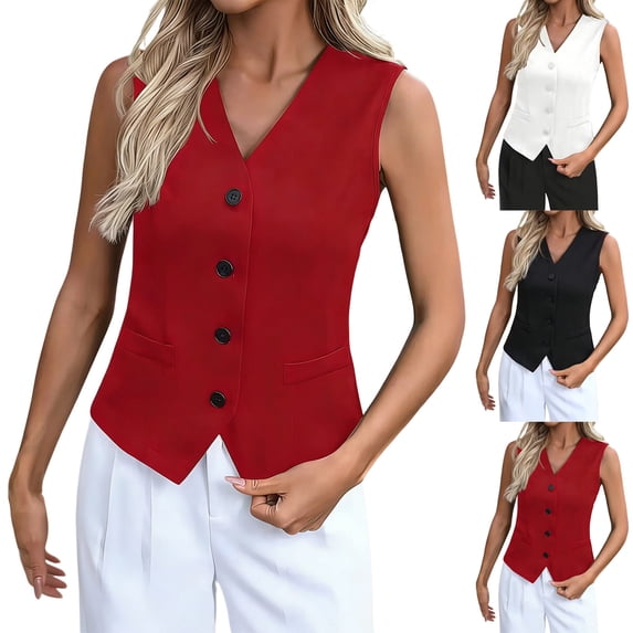Favoffer Womens Sleeveless Vest V Neck Button Tank Solid Color Decor Pocket Loose Casual Summer Layering Lightweight Outdoor Summer Vacation