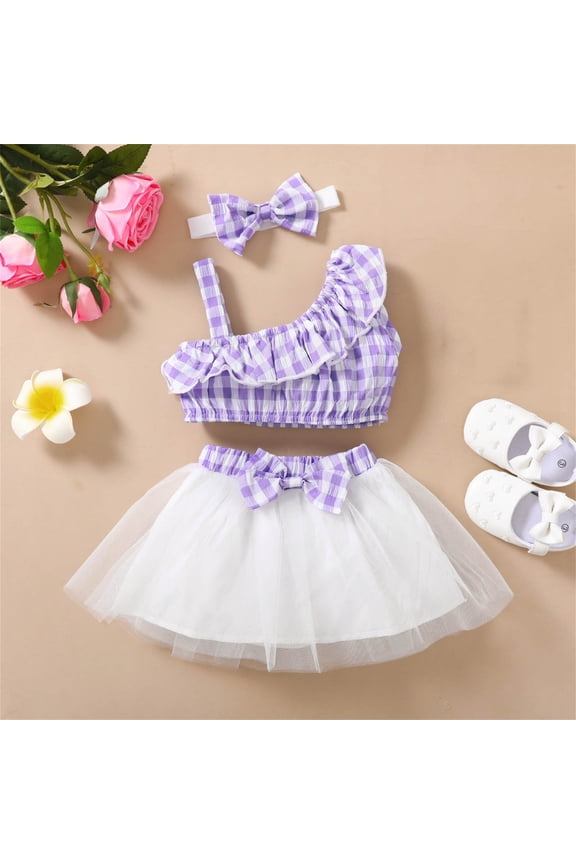 kids Sets Clothes 2PC Skirt Suit Top Gauze Skirt Set Sleeveless Top Bow Skirt Set Girl's Top And Skirt Two-piece Set