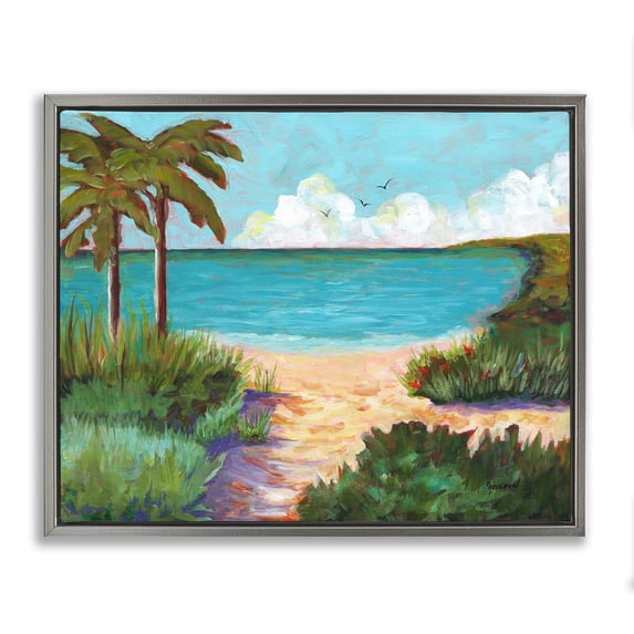 Stupell Industries Favorite Beach Cove Gray Framed Floater Canvas Wall Art, design by Christine Reichow, 17 x 21