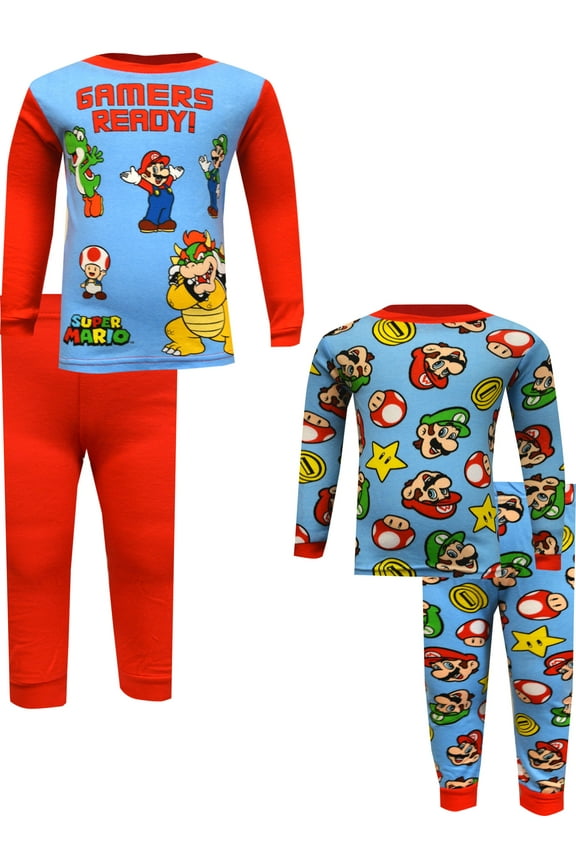 Boys Super Mario Gamers Ready 4 Piece Cotton Pajamas (4)