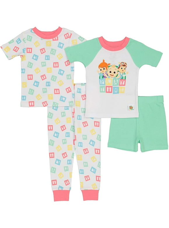 Favorite Characters Girls' Cocomelon Playtime 4 piece Toddler Pajamas (4T)