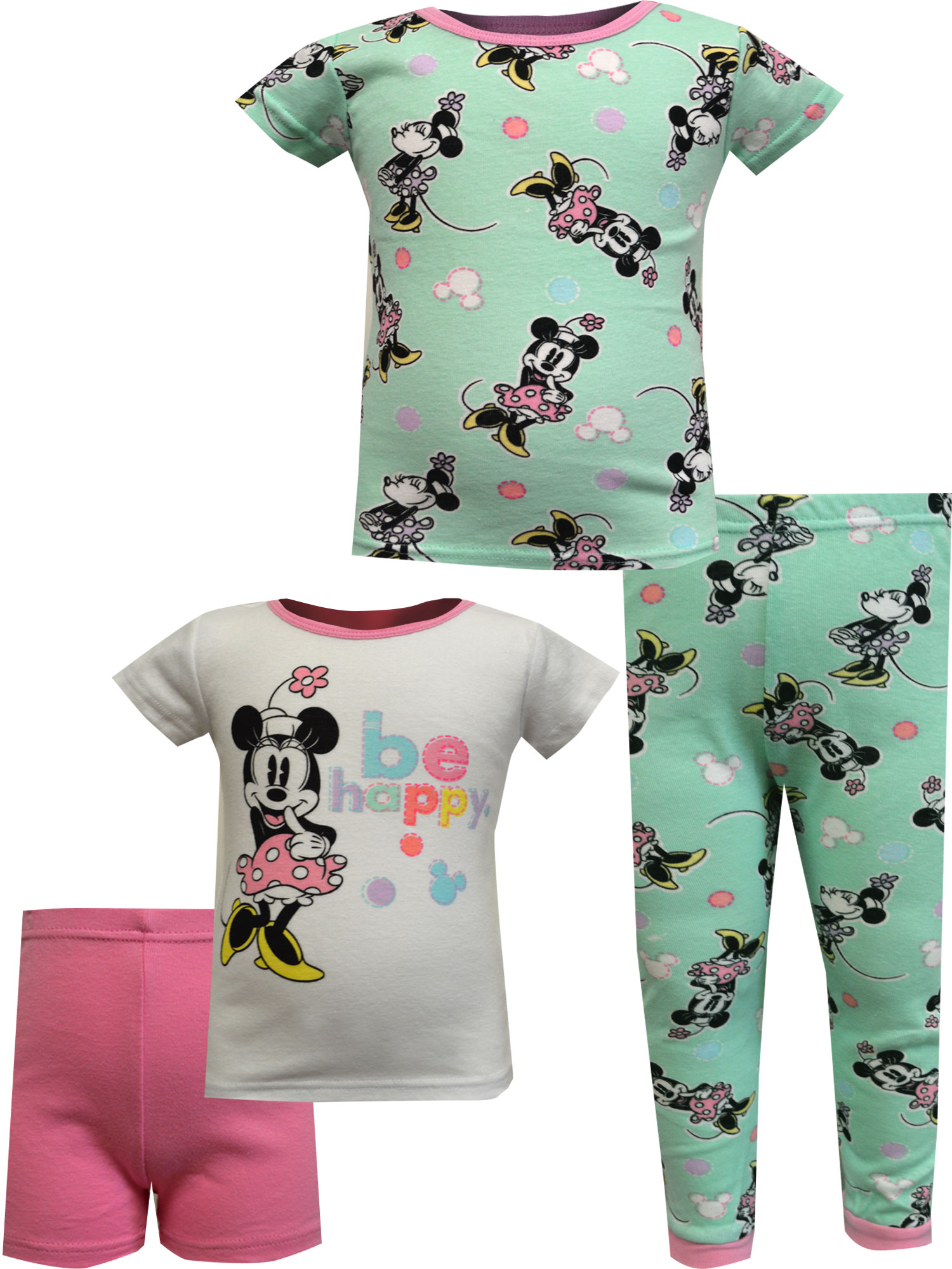 Favorite Characters Girls Disney Jr Minnie Mouse Be Happy 4 Pc Cotton Toddler Pajamas (2T) - image 1 of 1