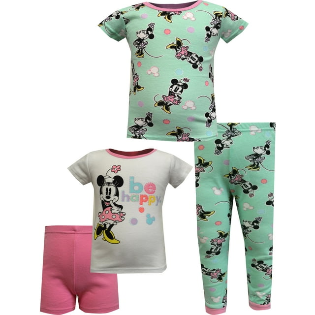 Favorite Characters Girls Disney Jr Minnie Mouse Be Happy 4 Pc Cotton Toddler Pajamas (2T)