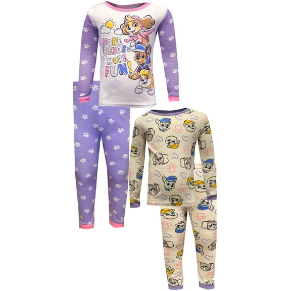 Favorite Characters Girls' Paw Patrol More Friends More Fun Cotton 4 Piece Toddler Pajamas