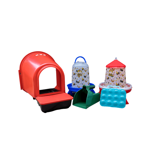 My Favorite Chicken Backyard Poultry Layer Starter Kit: Mountable Rollout Nest Box, 5L Drinker with Legs, 4Kg Feeder with Legs, Egg Carton, Feed Scoop