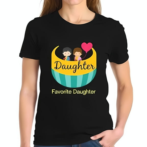 Favorite Daughter Cotton Short Sleeve T-Shirt with Whimsical Cartoon Design - Heartwarming & Playful Graphic Tee