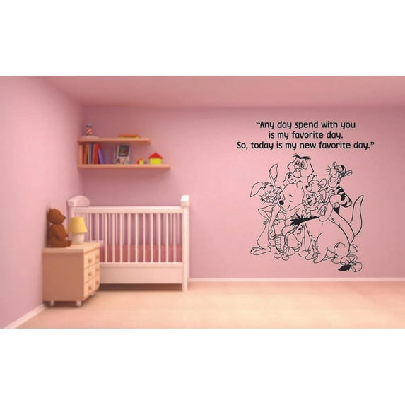 Favorite Day Winnie the Pooh Quote Disney Cartoon Quotes Wall Sticker Art Decal for Girls Boys Room Bedroom Nursery Kindergarten House Home Decor Stickers Wall Art Vinyl Decoration Size (20x20 inch)