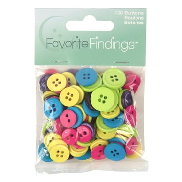 Favorite Findings Bright Colored Round Fun Sew Thru Buttons, 130 Count