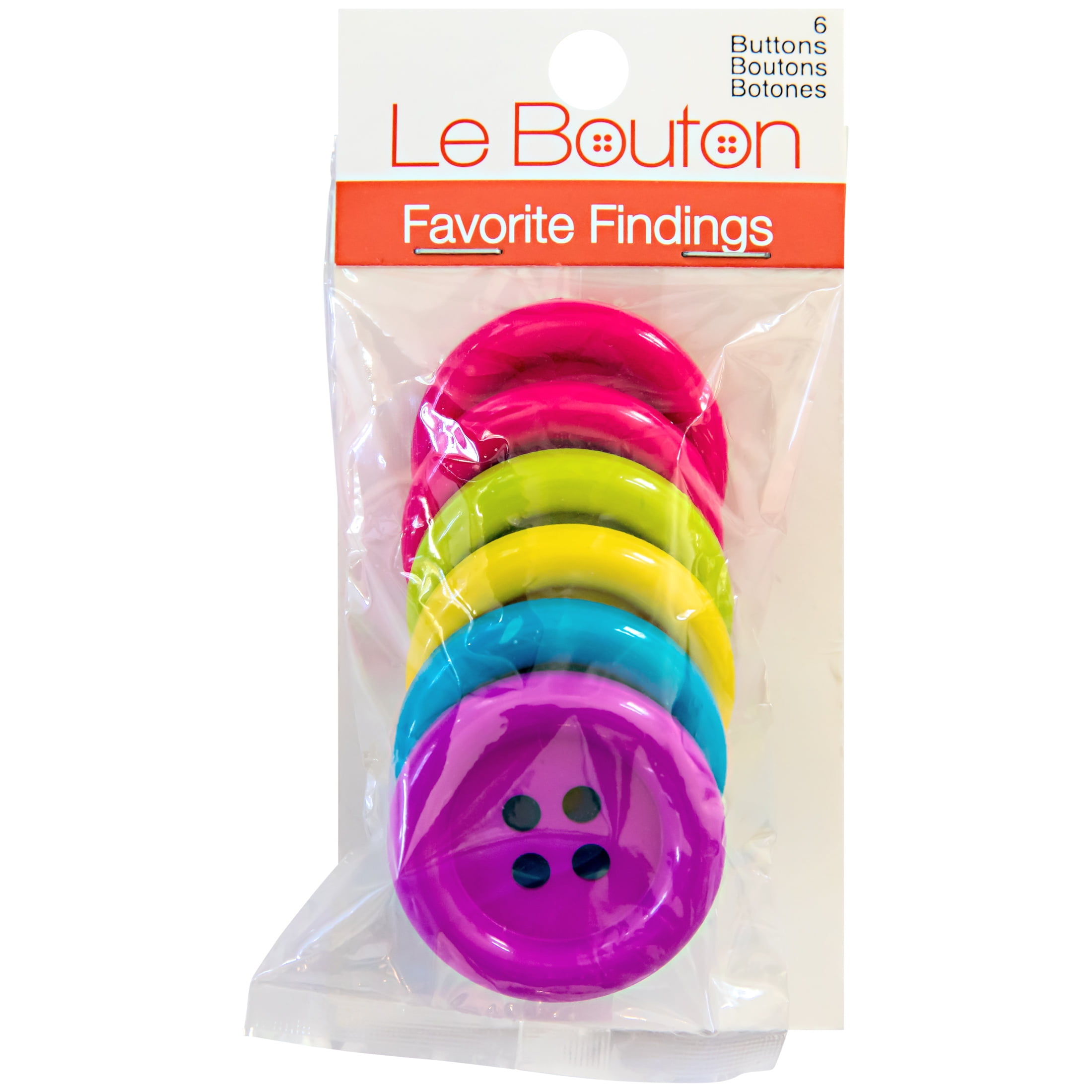 Favorite Findings Fun 1 3/8 4-Hole Big Buttons, 6 Pieces