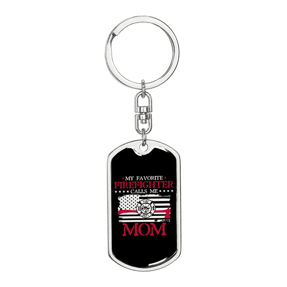Favorite Firefighter Son Stainless Steel or 18k Gold Premium Swivel Dog Tag Keychain