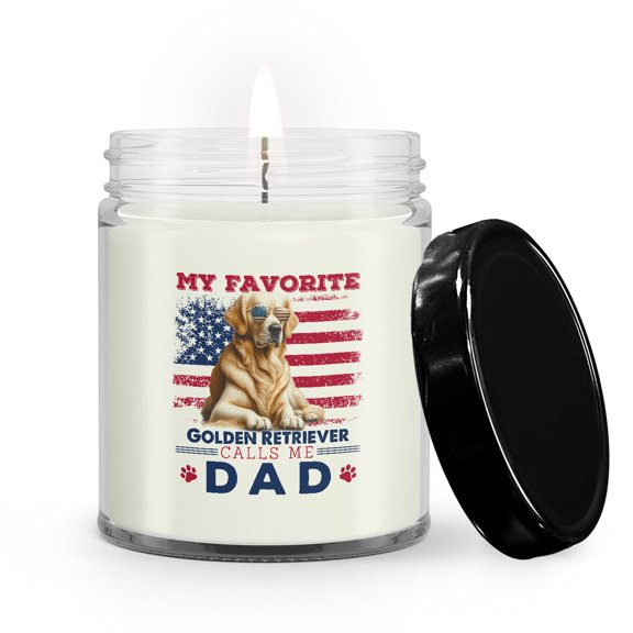 My Favorite Golden Retriever Calls Me Dad. Happy Father's Day Soy Wax Candle Goldens Dog Lover Gifts Idea 9oz White Birch & Black Pepper Candle - 00005