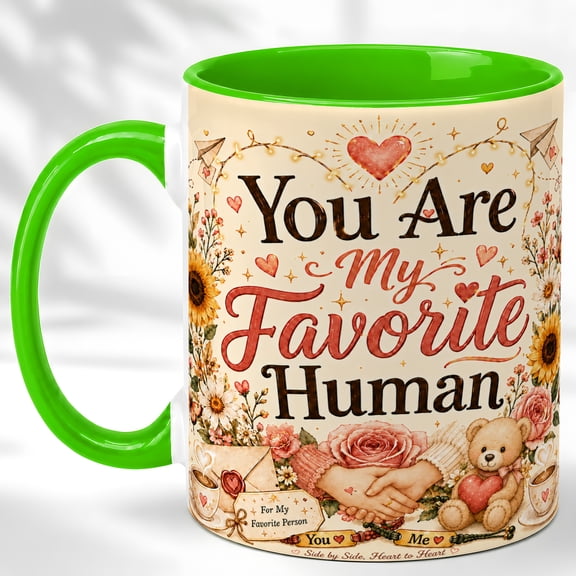 Favorite Human Coffee Mug, Romantic Friendship Mug, You Are My Favorite Human Quote, Floral Heart Gift for Her, Ceramic 11 Oz Cup