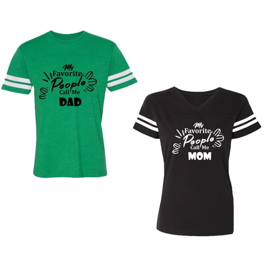My Favorite People Call Me Dad Mom Unisex Couple Matching Cotton Jersey style T-Shirt Contrasting stripes on sleeves (Men Green / Women Black) (Men S / Women S)