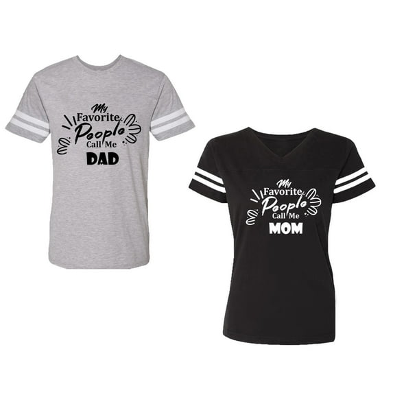 My Favorite People Call Me Dad Mom Unisex Couple Matching Cotton Jersey style T-Shirt Contrasting stripes on sleeves (Men Heather / Women Black) (Men S / Women S)