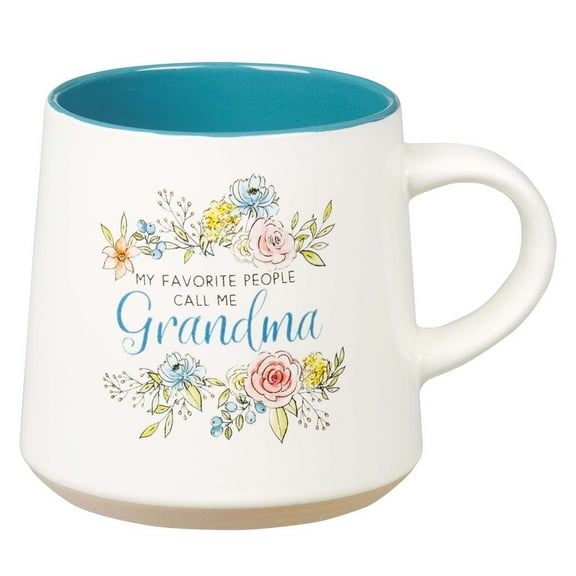 My Favorite People Call Me Grandma Clay Base Ceramic Coffee Mug for Grandmothers Floral Peach & Ivory Cup for Coffee/Tea, Dishwasher Microwave Safe, 14oz