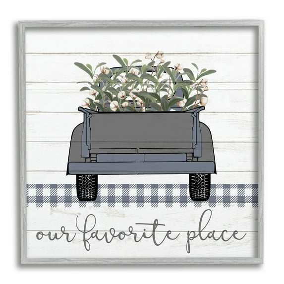 Favorite Place Truck Wood Texture Blue Word Design Typography Framed Art Print Wall Art, 17x17