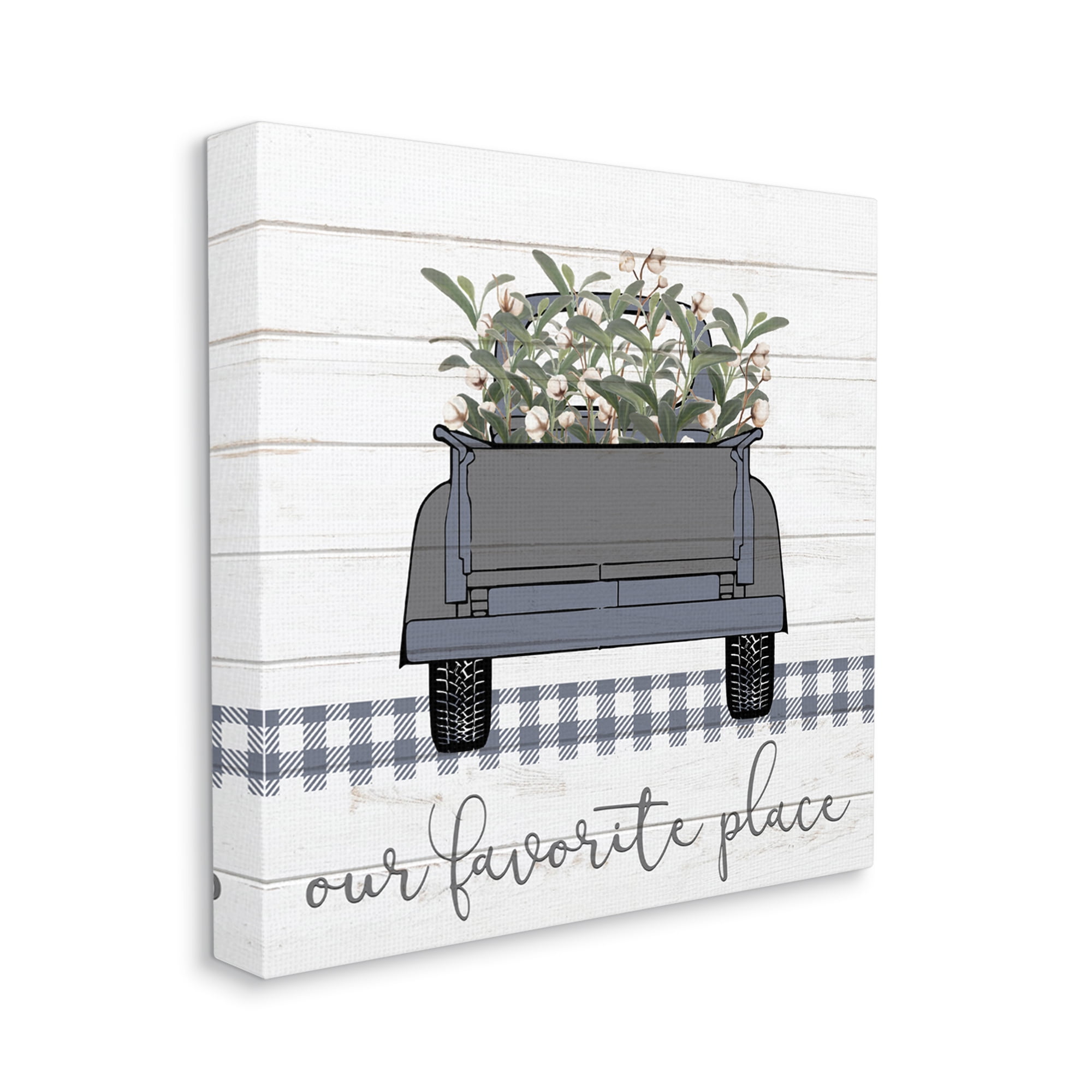 Favorite Place Truck Wood Texture Blue Word Design Typography Gallery-Wrapped Canvas Print Wall Art, 17x17