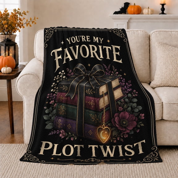 You're My Favorite Plot Twist Dark Academia Book Stack - Whimsical Flannel Blanket for Sofa Couch Bed Bedroom Home Decor Birthday Gift for Astrology Lovers Cozy Room Accent