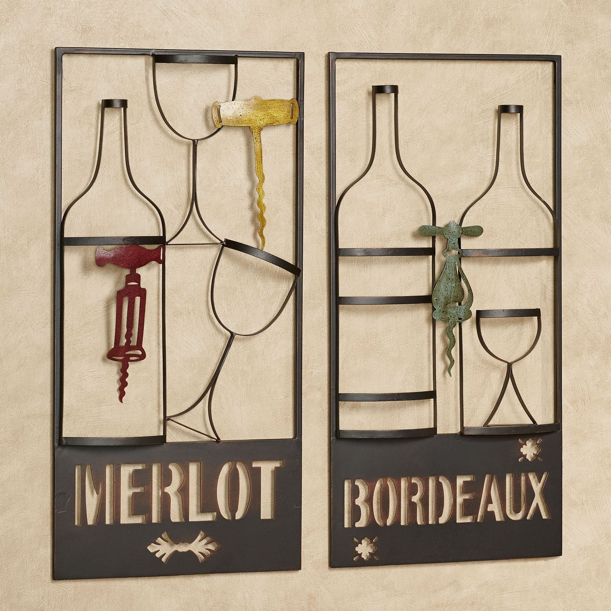 Bronze Metal Wine Bottle and Corkscrew Wall Art Set