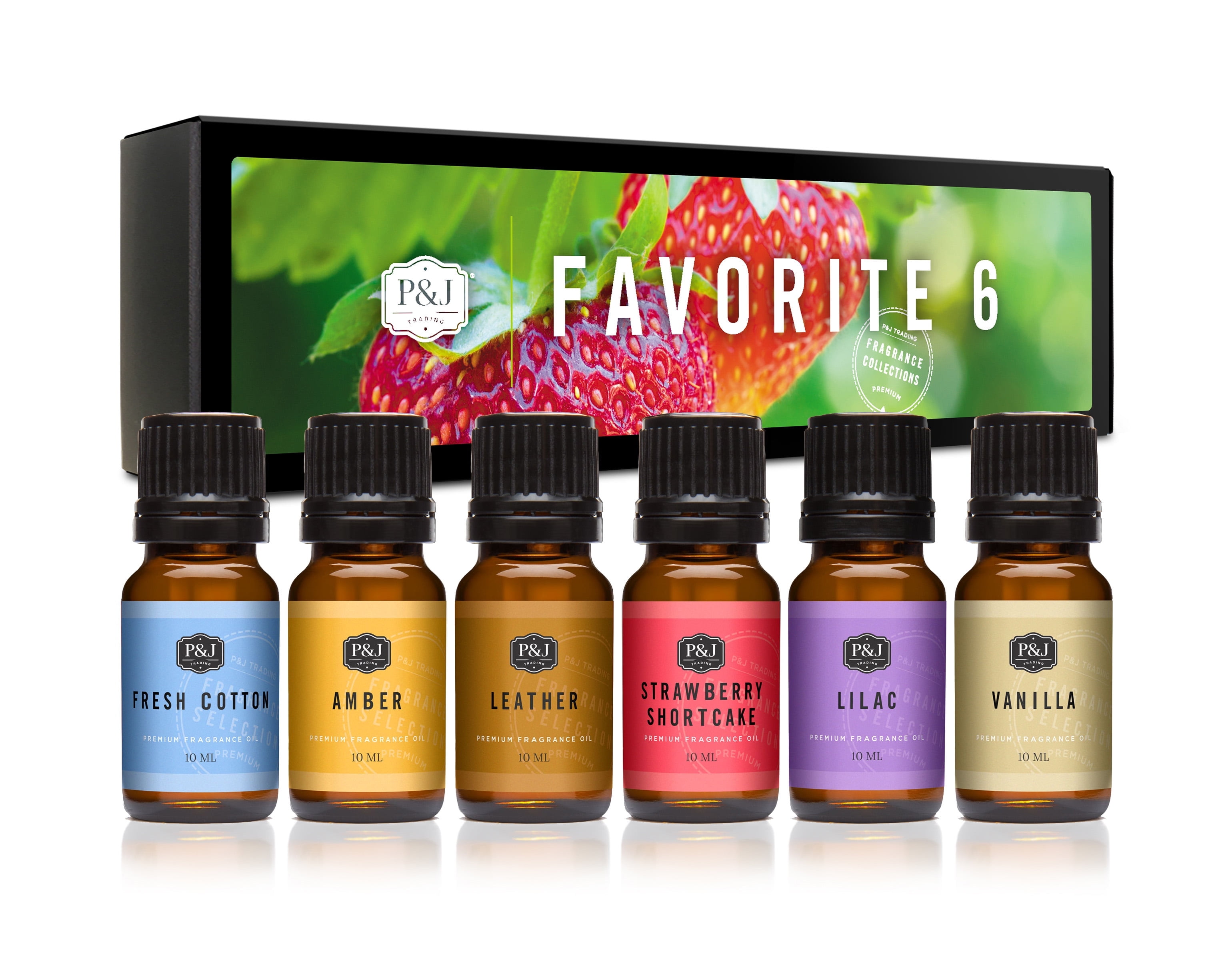 P&J Favorites Set of 6 Premium Grade Fragrance Oils - Strawberry, Lilac, Cucumber Melon, Coconut, Gardenia, Honeysuckle - 10ml