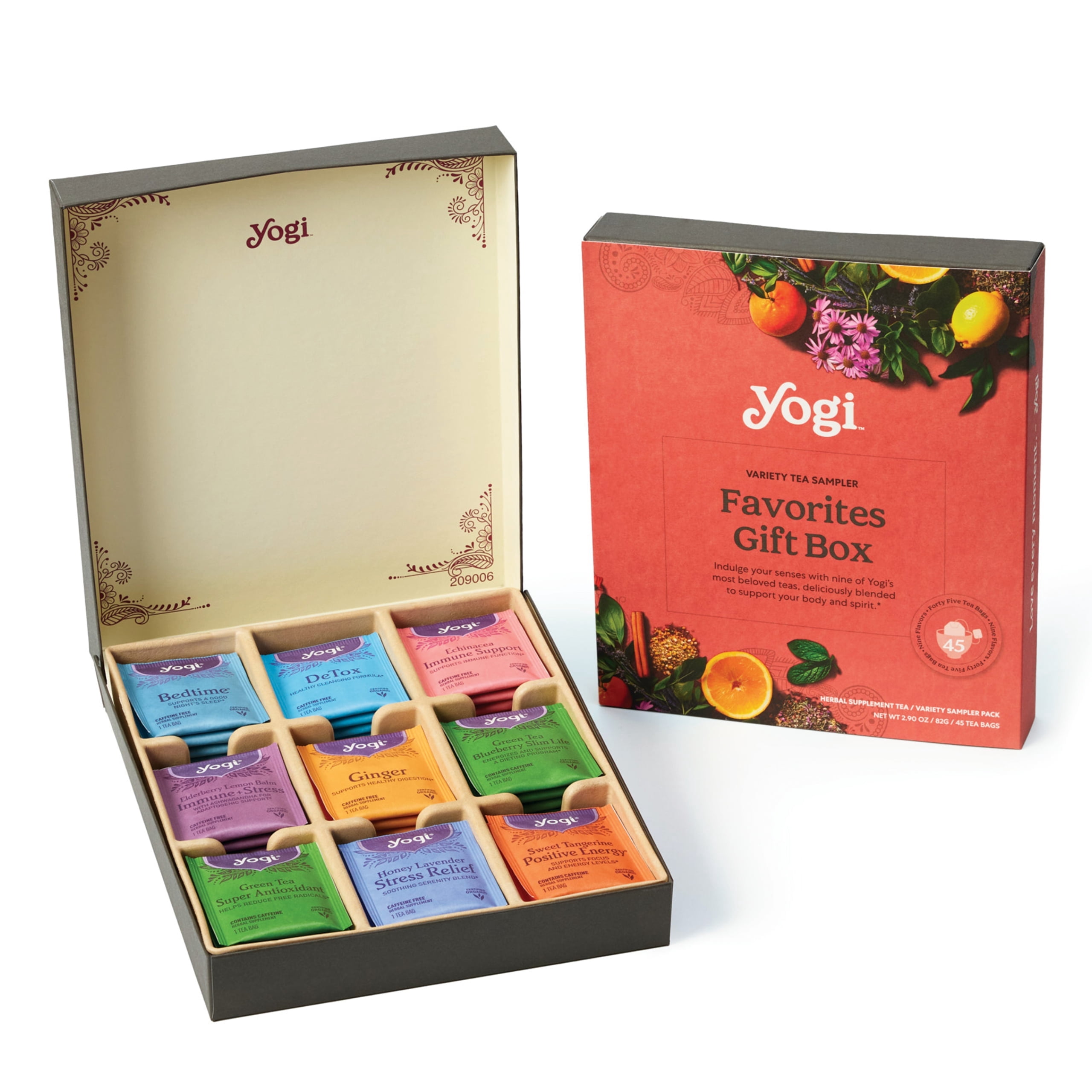 Favorites Yogi Organic Sampler Gift Box - Assorted Delicious Wellness Teas - 9 Herbal, Green & Black Teas - Variety Pack (45 Tea Bags)