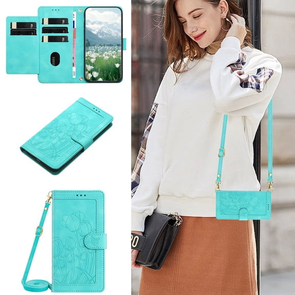 Favorn Case for iPhone 18 Pro with Shoulder Strap & Wrist Strap, Slim Fit PU Leather Wallet Phone Case Cash Slot RFID Blocking Anti-Fingerprint Shockproof Back Cover Bumper, Green