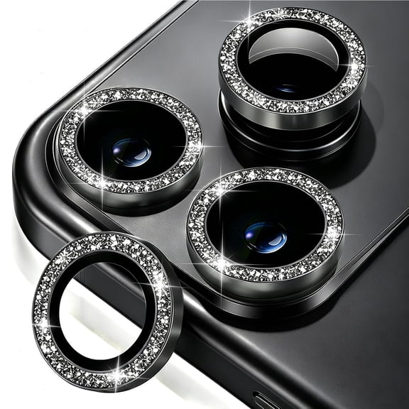 Favorn for Apple iPhone 18 Pro Camera Lens Protector Bling, 9H Tempered Glass Camera Cover Screen Protector Metal Ring Decoration Glitter, Black