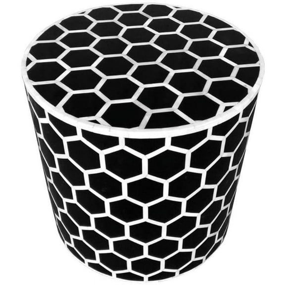 Favors Handicraft 18" Round Honeycomb Bone Inlay Side Table in Black and White