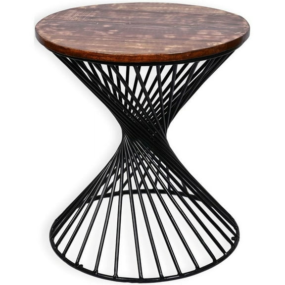Favors Handicraft 20" Round Wood Top Industrial Side Table in Rustic Natural