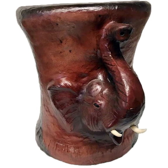 Favors Handicraft Embossed Leather Covered Paper Mache Elephant Accent Table
