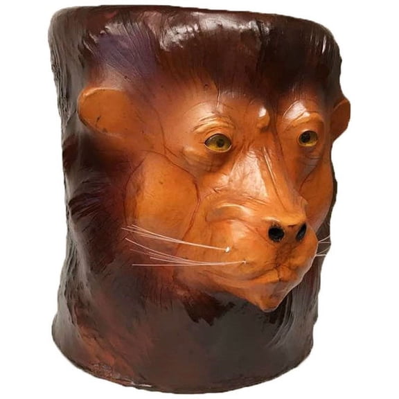 Favors Handicraft Embossed Leather Covered Paper Mache Lion Accent Table