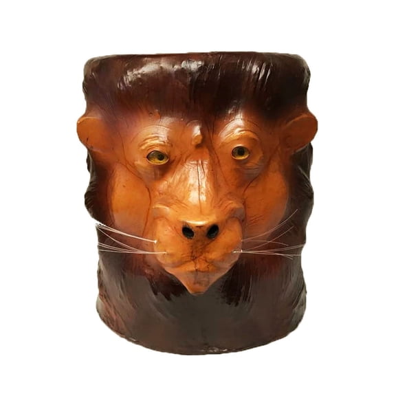Embossed Lion Leather Covered Paper Mache Accent Table