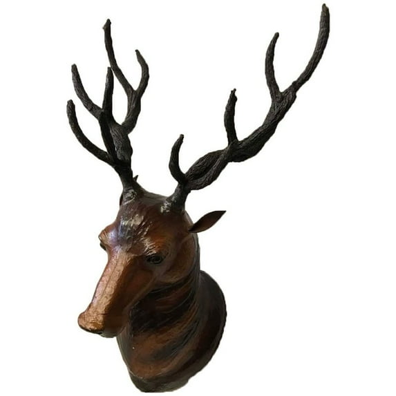 Favors Handicraft Large Leather Covered Paper Mache Deer Stag Head Wall Mount