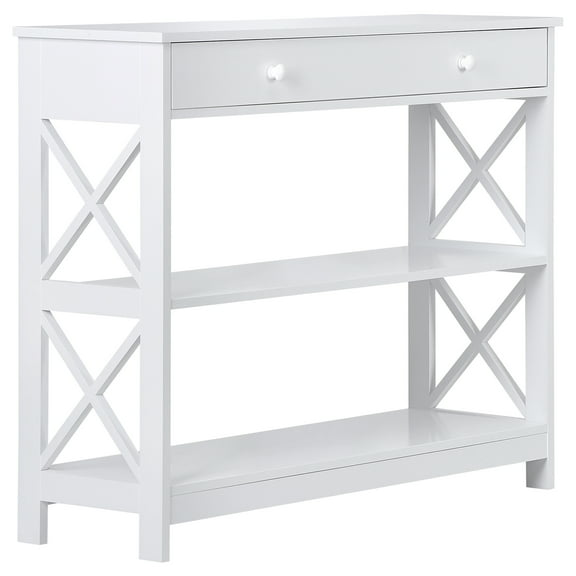 Favory 1-Drawer Console Table - Farmhouse Sofa Display with Storage Shelf For Living, Family, & Dining Room, Modern Entryway Hall Table for Kitchen, Bedroom, White