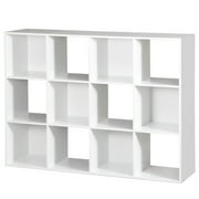 Favory 12 Cube Laminated Wood Reversible Stackable Open Bookcase Display Shelf Storage Organizer for Home and Office Organization, White