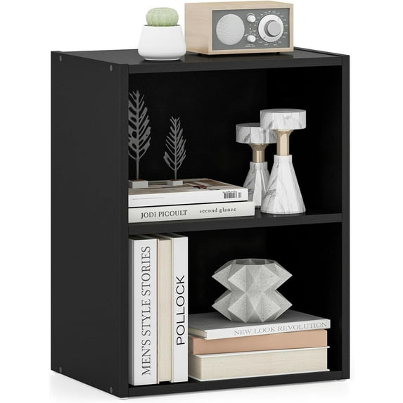 Favory 2 Cube Bookshelf and Bookcase, 2-Layer Storage Shelf w/Large-Capacity Open Storage Space, MDF P2 Veneer, for Living Room Bedroom Study Office Multi-Functional Furniture Display Cabinet, Black