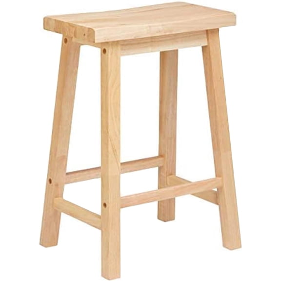 Favory 24 Inch High Easy to Maintain Single A Frame Classic Bar Stool Saddle-Seat with Built in Bars as Footrests, Natural Wood