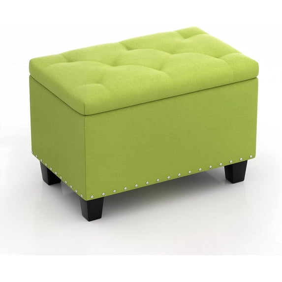 Favory 25 Inches Storage Ottoman, Upholstered Linen Foot Rest Stool for Couch with Hinged Lid, Ottoman with Storage for Living Room, Bedroom, Entryway, Load up to 600 lbs, Green