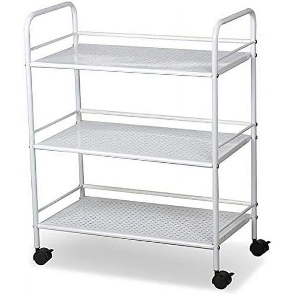 Favory 3-Tier Salon Trolley on Wheels Salon Station for Hair Stylist Lockable Beauty Esthetician Cart Rolling Storage Organizer, Metal, White