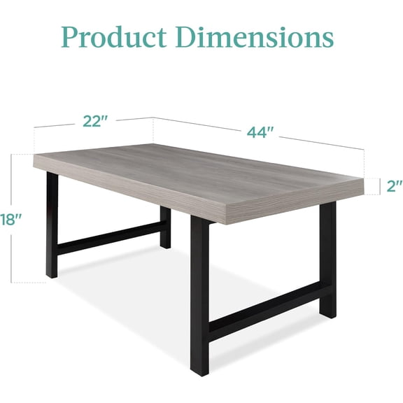 Favory 44in Modern Coffee Table Butcher Block Top Large Accent Table, Rectangular Wood Industrial Rustic Coffee Table for Living Room w/ 2in Metal Legs, 3in Tabletop - Gray